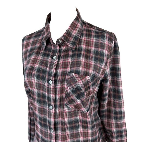 Vanilla Star Button Up Shirt Womens Size LARGE Plaid Lace Trim Collared - Picture 9 of 10